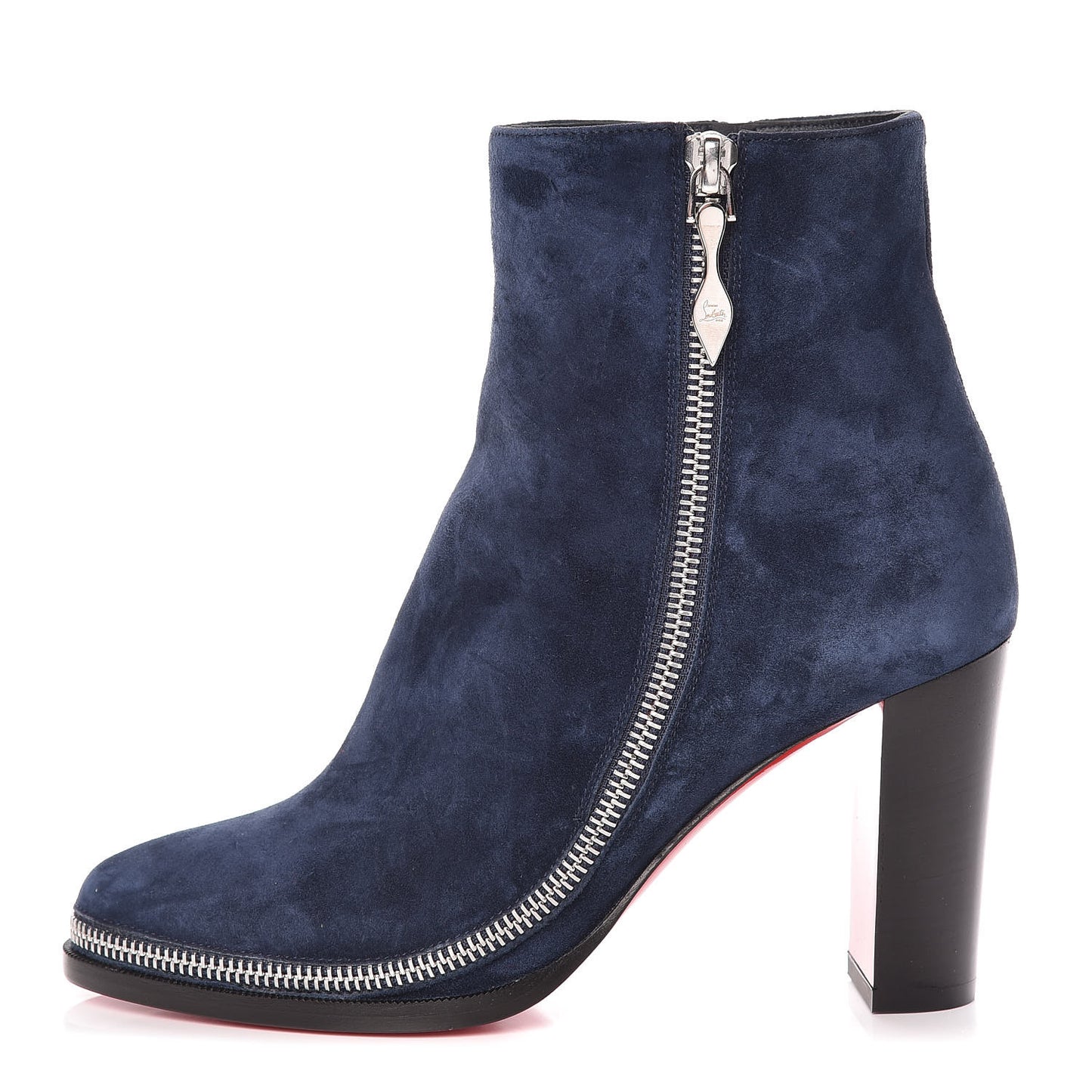 Veau Velours Telezip 85 Ankle Bootie 36 Marine Black Lucido