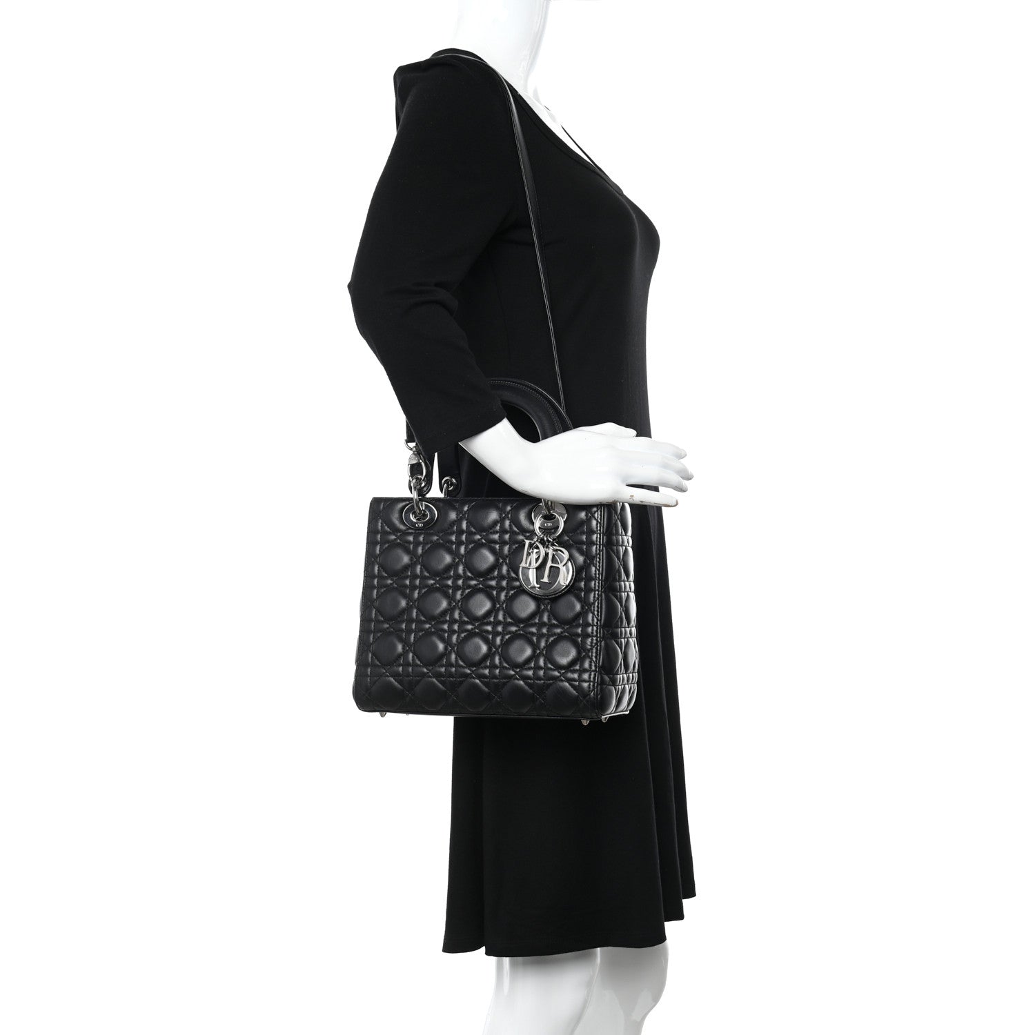 Christian Dior Lambskin Cannage Medium Lady Dior Black 2 of 10