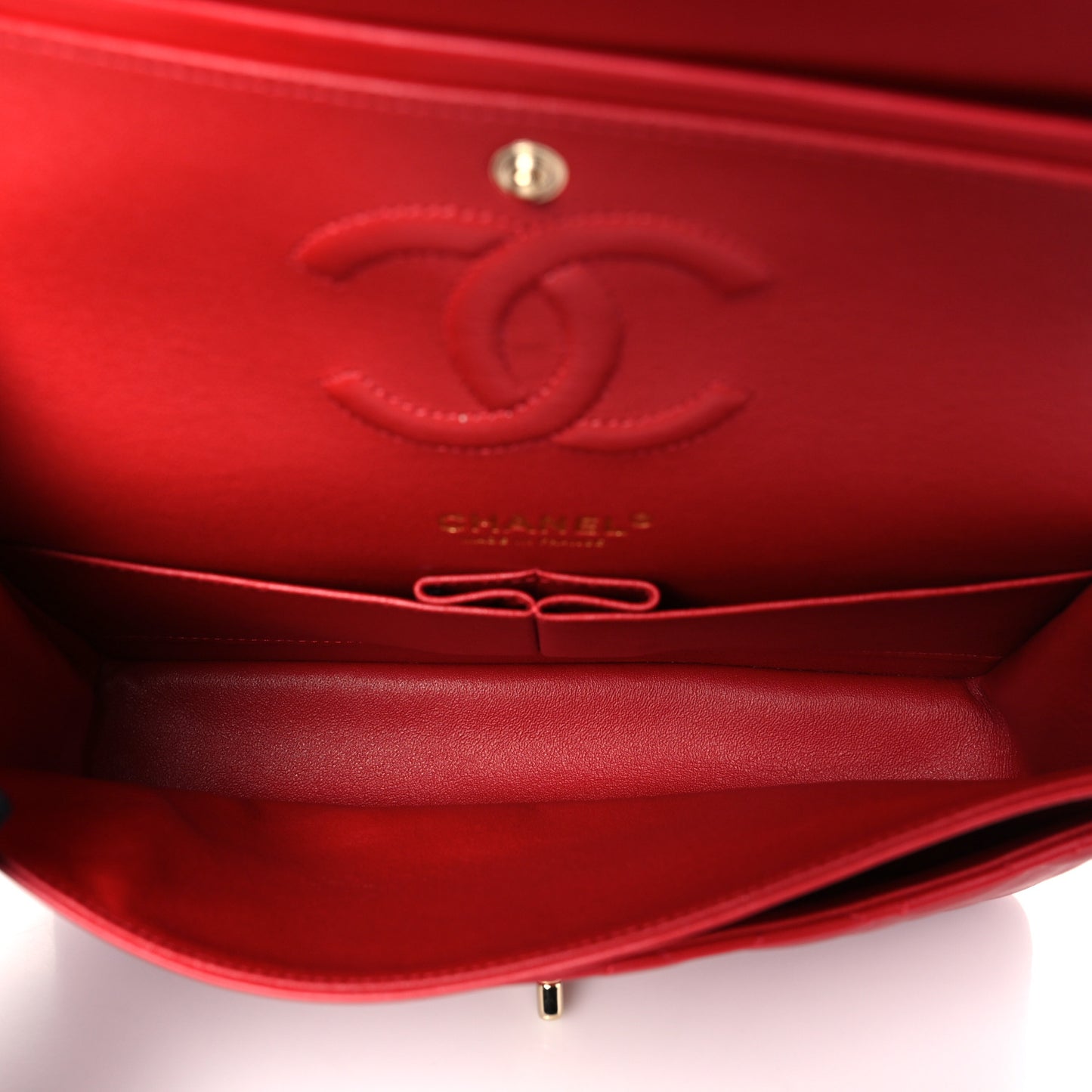 Lambskin Quilted Medium Double Flap Red