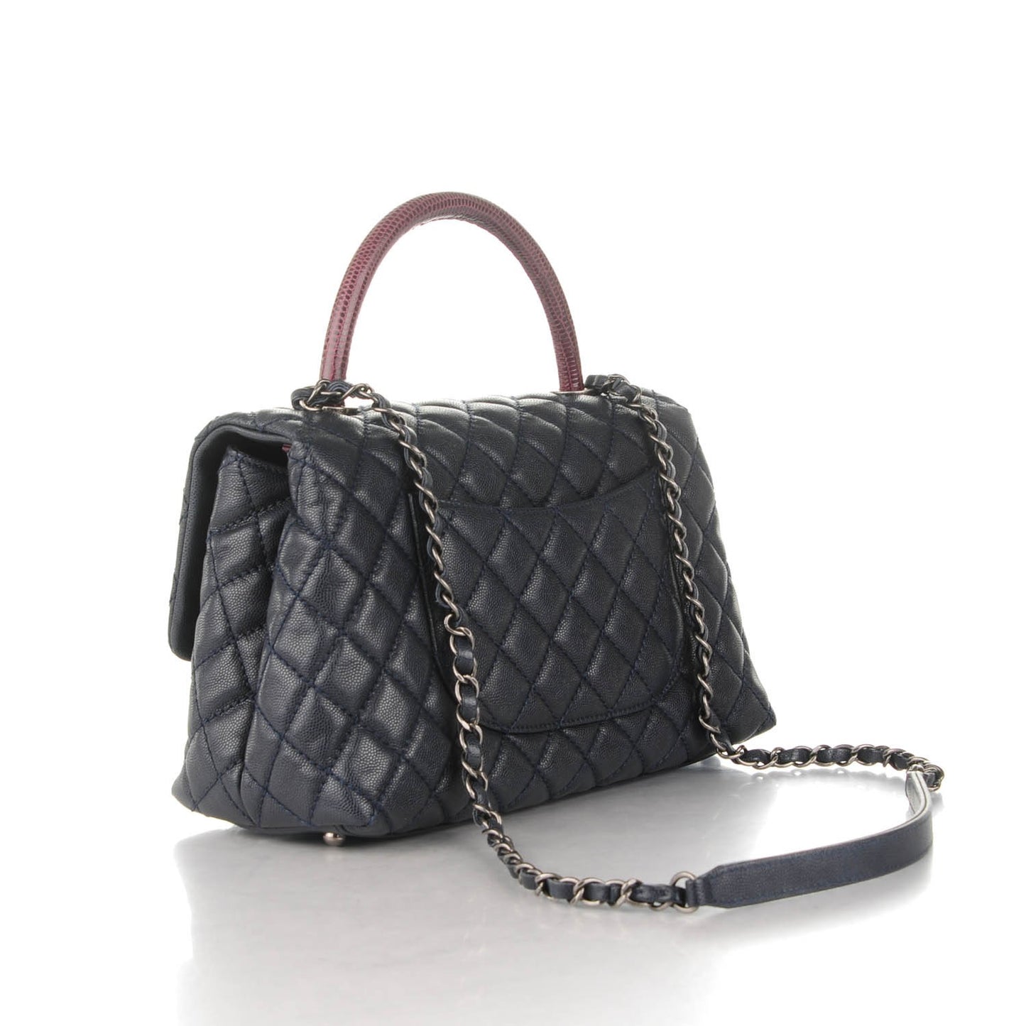 Caviar Lizard Quilted Small Coco Handle Flap Navy