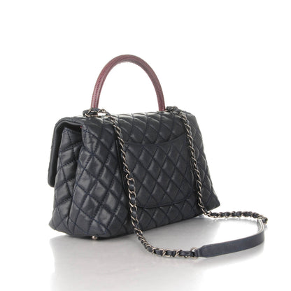 Chanel Caviar Lizard Quilted Small Coco Handle Flap Navy 3 of 9