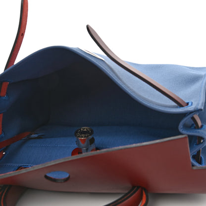 Hermes Vache Hunter Toile Militaire Herbag Zip 31 PM Bleu Agate Rouge H 5 of 12