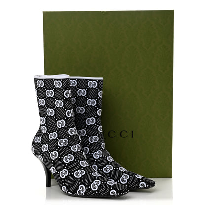 Gucci Technical Jersey Knit GG Monogram Square G 75mm Ankle Boots 38 Black Great White 9 of 9