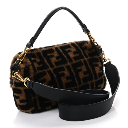 Fendi Shearling Vitello Dolce Macro FF 1974 Baguette Tobacco Black 3 of 10