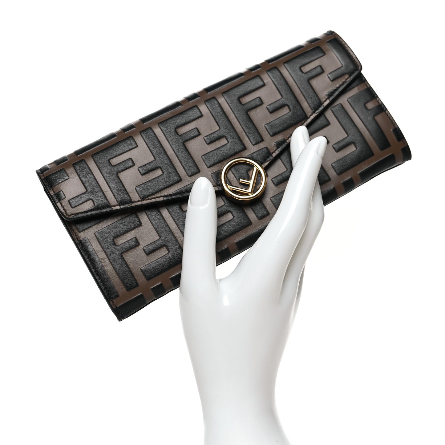 Vitello Soft F is Fendi Bi-Color FF 1974 Embossed Continental Envelope Wallet Maya Black
