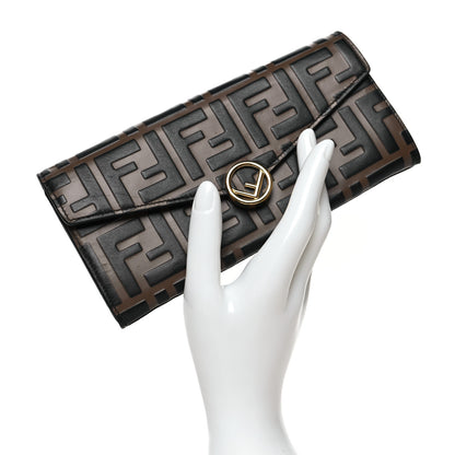 Fendi Vitello Soft F is Fendi Bi-Color FF 1974 Embossed Continental Envelope Wallet Maya Black 2 of 11