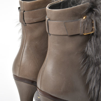 Gucci Alpaca Fur Lambskin Alyona Platform Ankle Boots 36.5 Grey 11 of 16