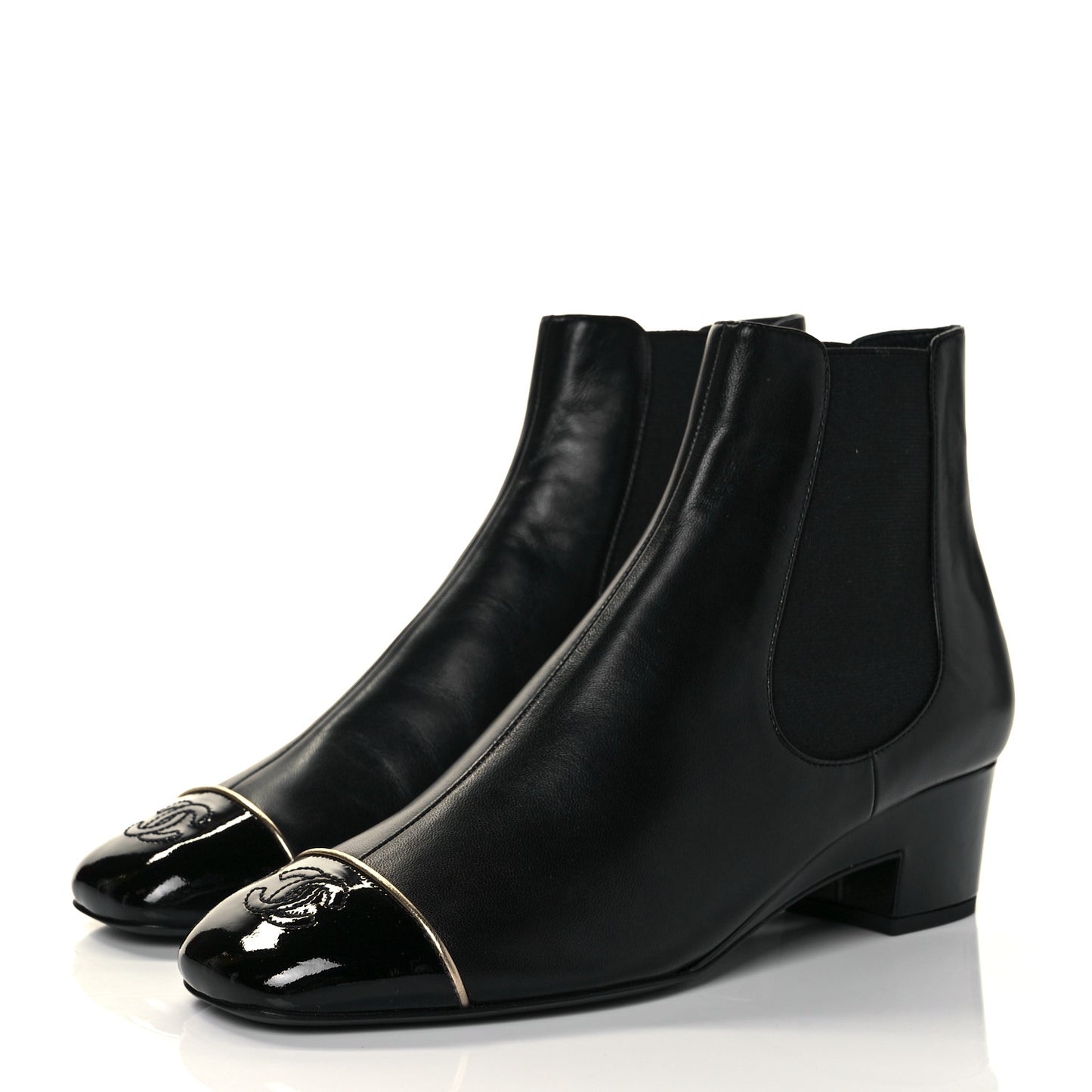 Lambskin Patent Cap Toe Short Ankle Boots 37.5 Black