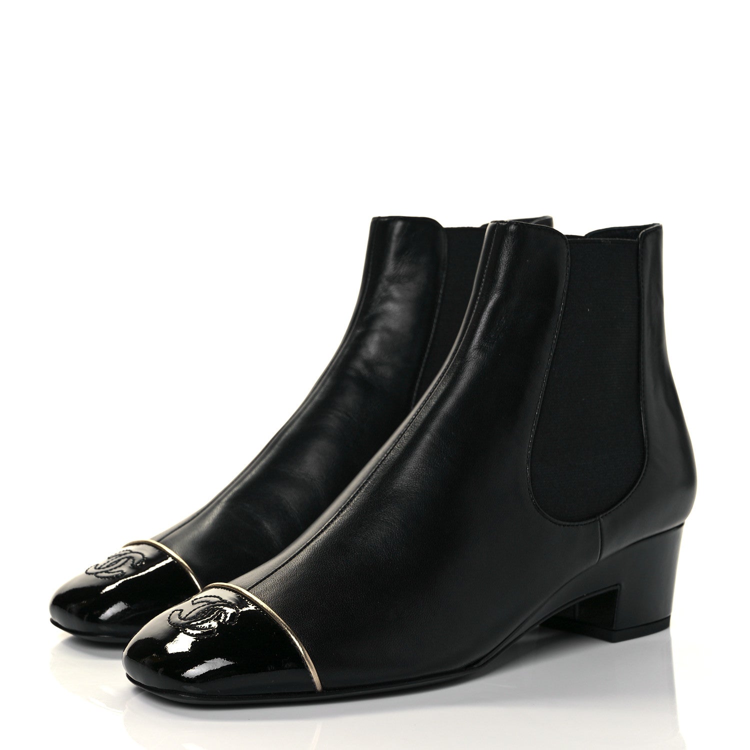 Chanel Lambskin Patent Cap Toe Short Ankle Boots 37.5 Black 3 of 8