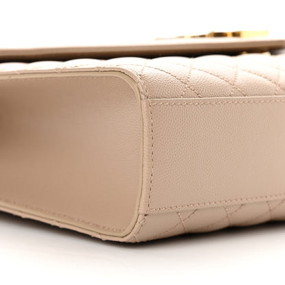 Saint Laurent Grain De Poudre Mixed Matelasse Large Triquilt Monogram Satchel Dark Beige 8 of 11