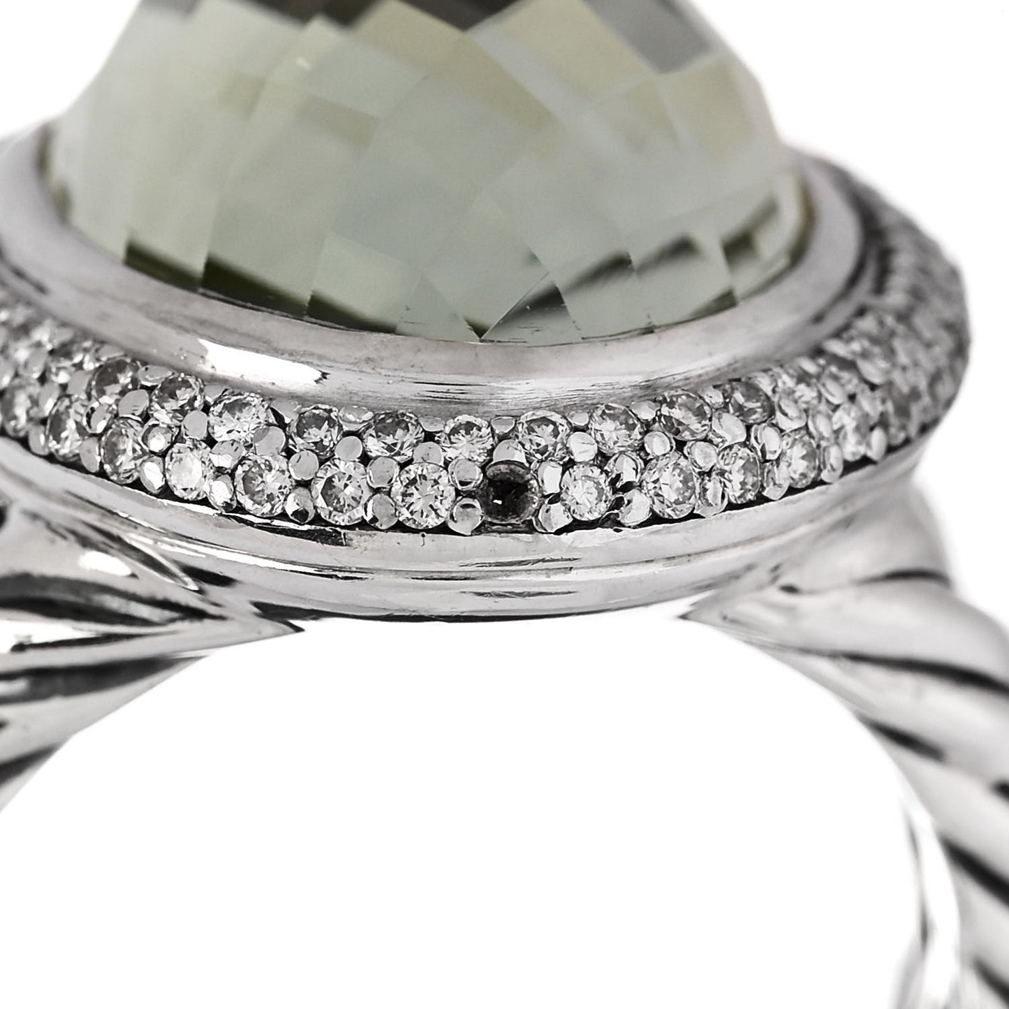 Sterling Silver Diamond Prasiolite 18mm Signature Oval Ring 54 6.75