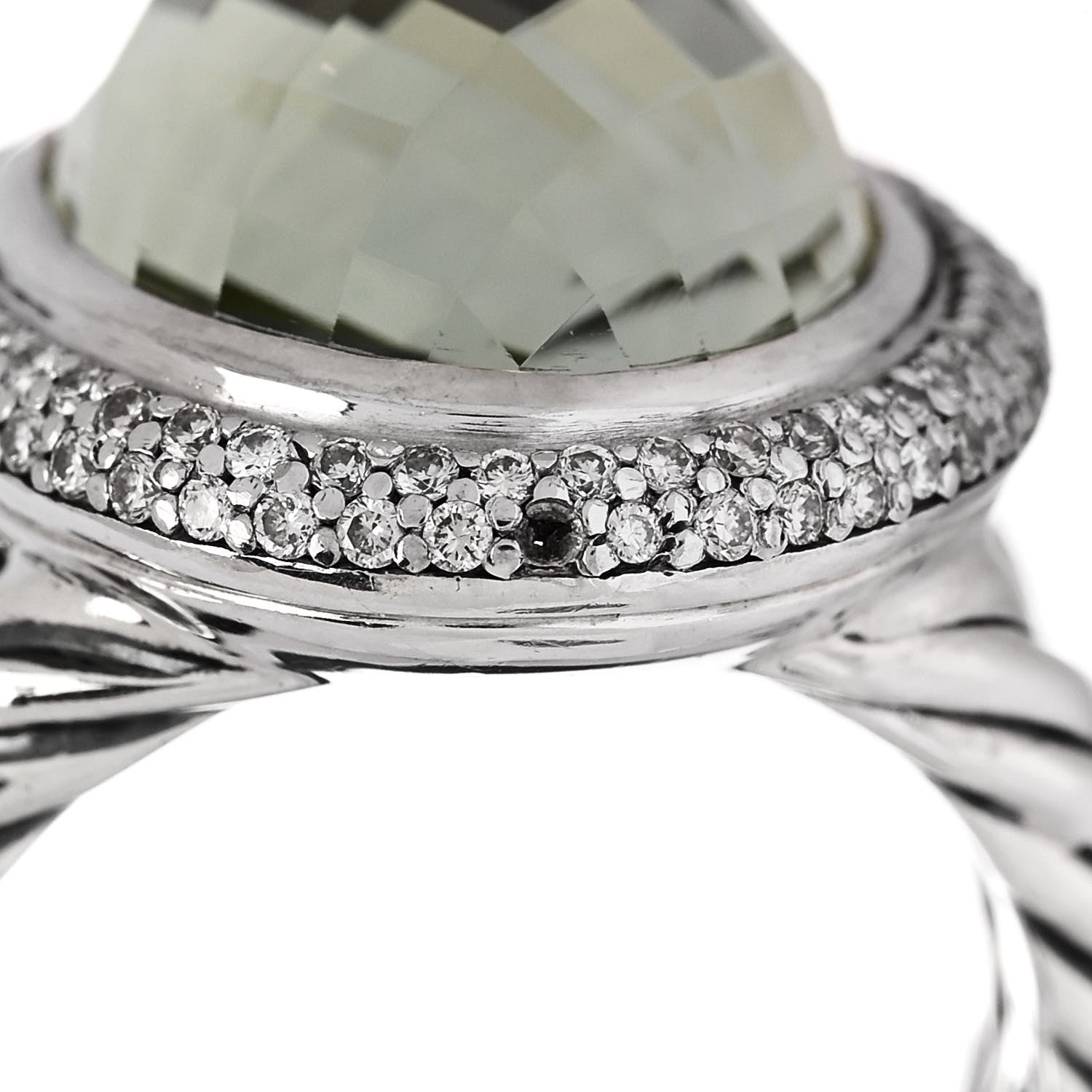 David Yurman Sterling Silver Diamond Prasiolite 18mm Signature Oval Ring 54 6.75 7 of 7