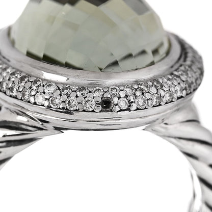 David Yurman Sterling Silver Diamond Prasiolite 18mm Signature Oval Ring 54 6.75 7 of 7