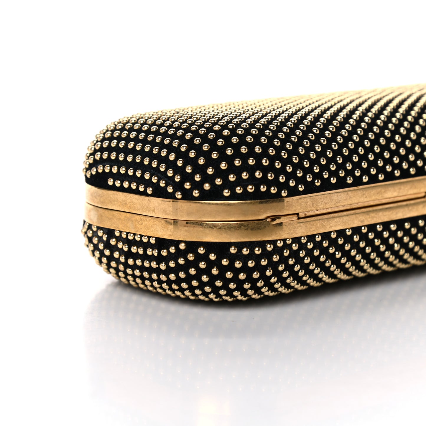 Suede Studded Skull Knuckle Box Clutch Black