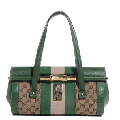 Gucci Monogram Web Bamboo Bullet Satchel Green 1 of 7