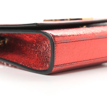 Saint Laurent Metallic Calfskin Small Classic Monogram Kate Satchel Red 9 of 12