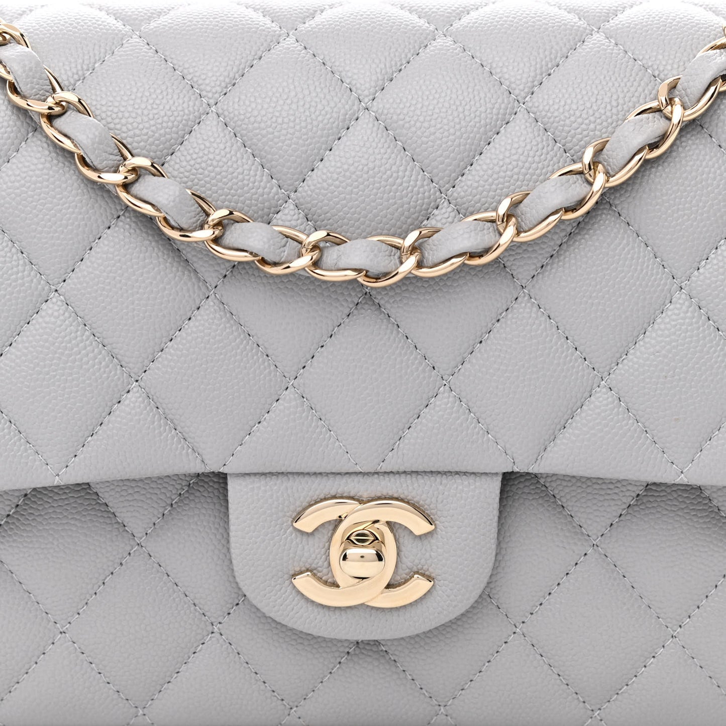 Caviar Quilted Medium Double Flap Grey
