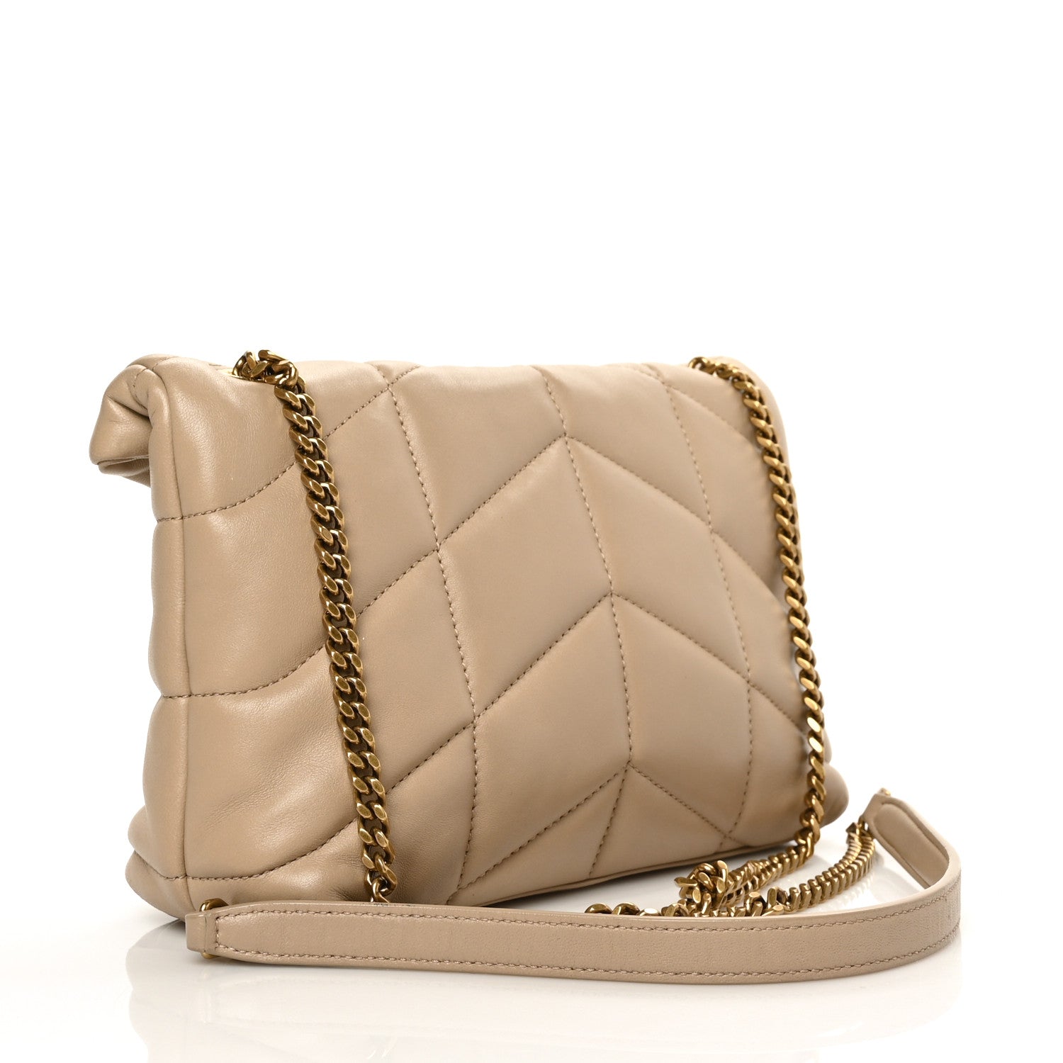 Saint Laurent Lambskin Quilted Toy Loulou Puffer Monogram Chain Satchel Dark Beige 3 of 7