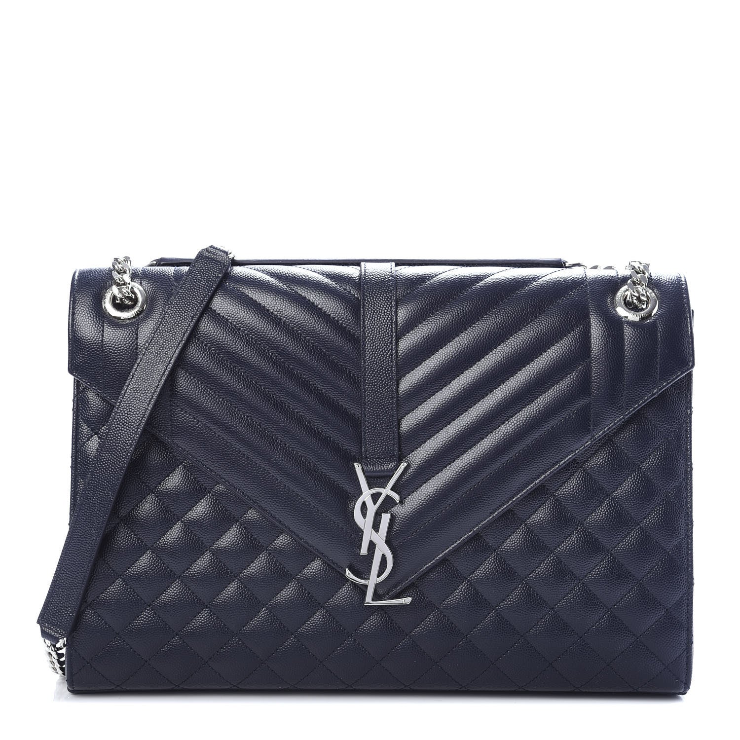 Saint Laurent Grain De Poudre Large Tri-Quilt Monogram Satchel Deep Marine 1 of 10