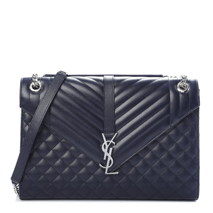 Saint Laurent Grain De Poudre Large Tri-Quilt Monogram Satchel Deep Marine 1 of 10