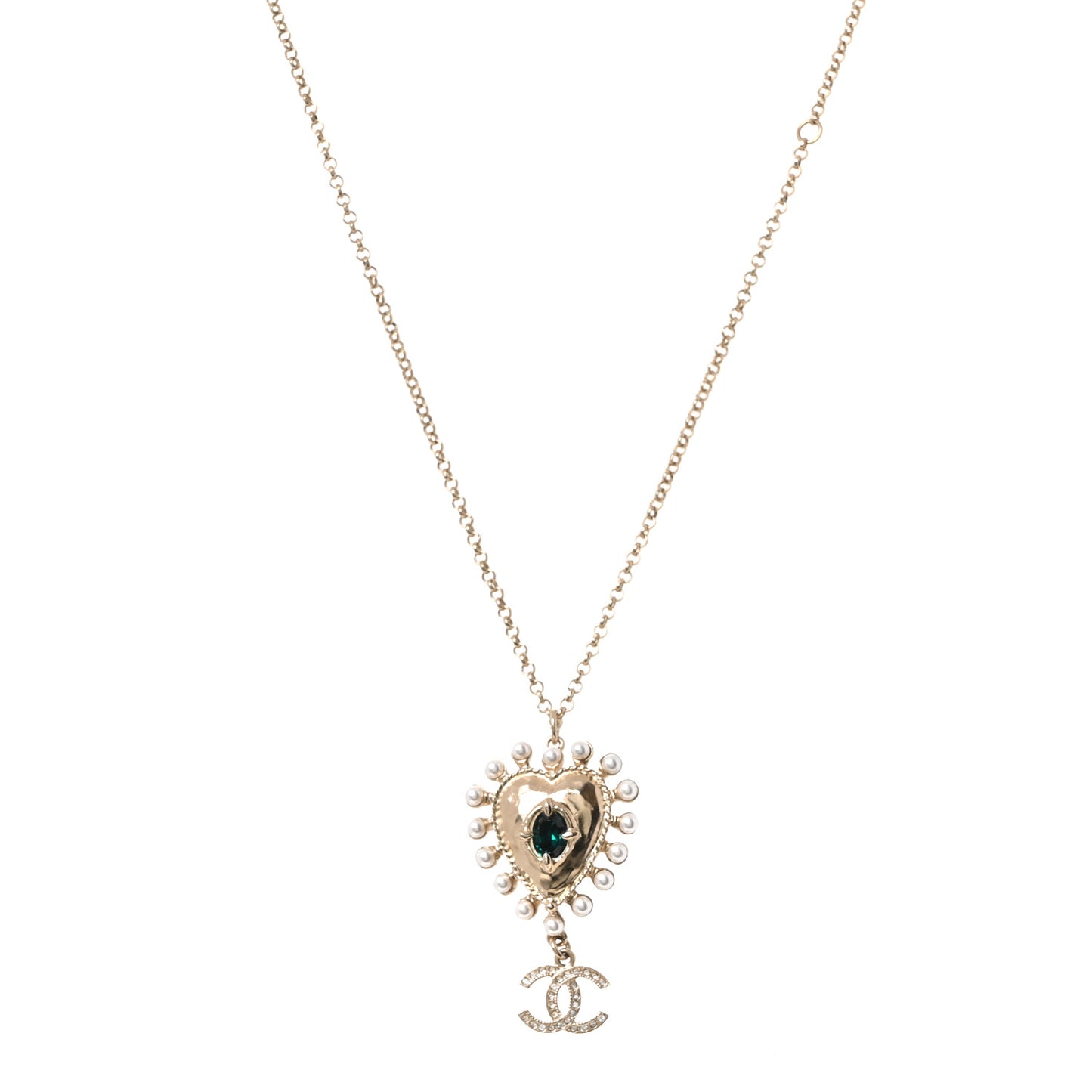 Resin Pearl Crystal CC Heart Necklace Gold