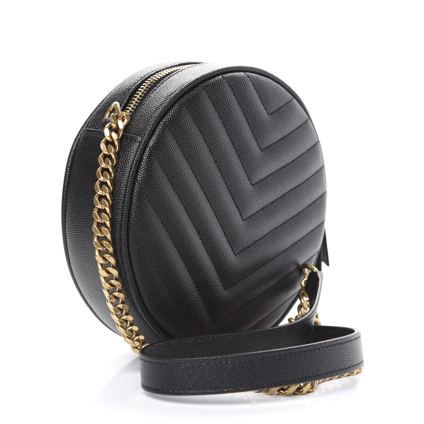 Grain De Poudre Matelasse Chevron Quilted Round Vinyle Camera Bag Black