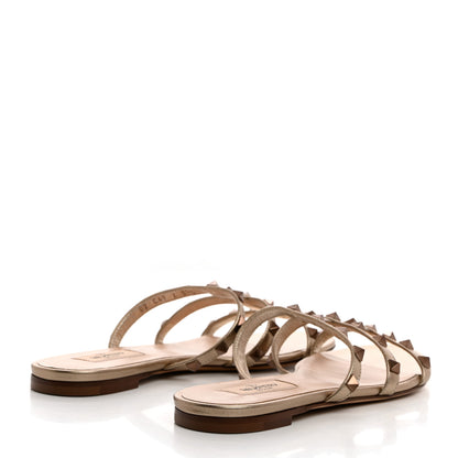 Valentino Garavani Metallic Nappa Rockstud Caged Flat Slide Sandals 37.5 Skin 4 of 8