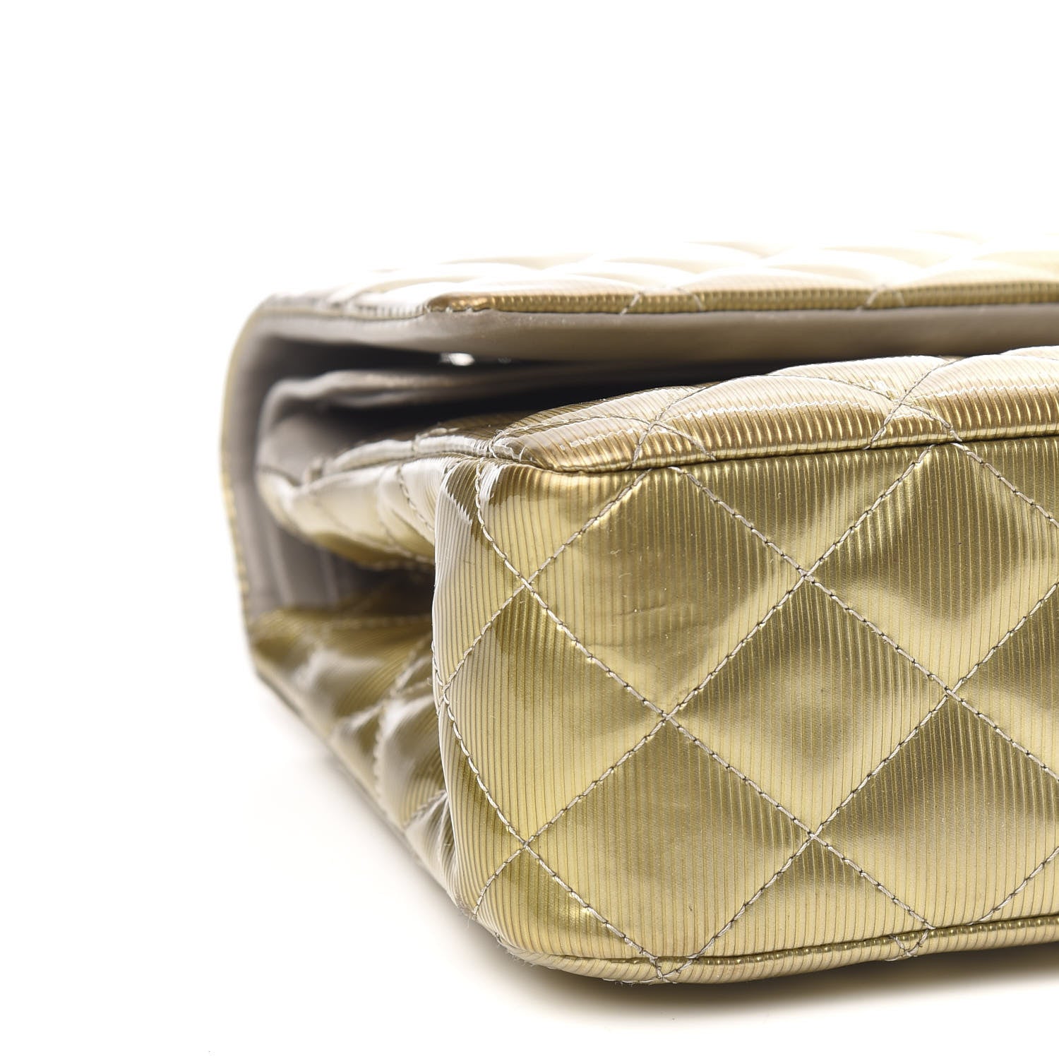 Chanel Striated Patent Quilted Medium Double Flap Gold 12 of 15
