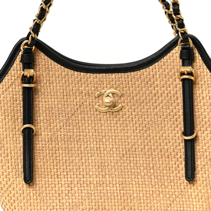Chanel Braided Raffia Stitched Small Shopping Bag Dark Beige Black 9 of 12