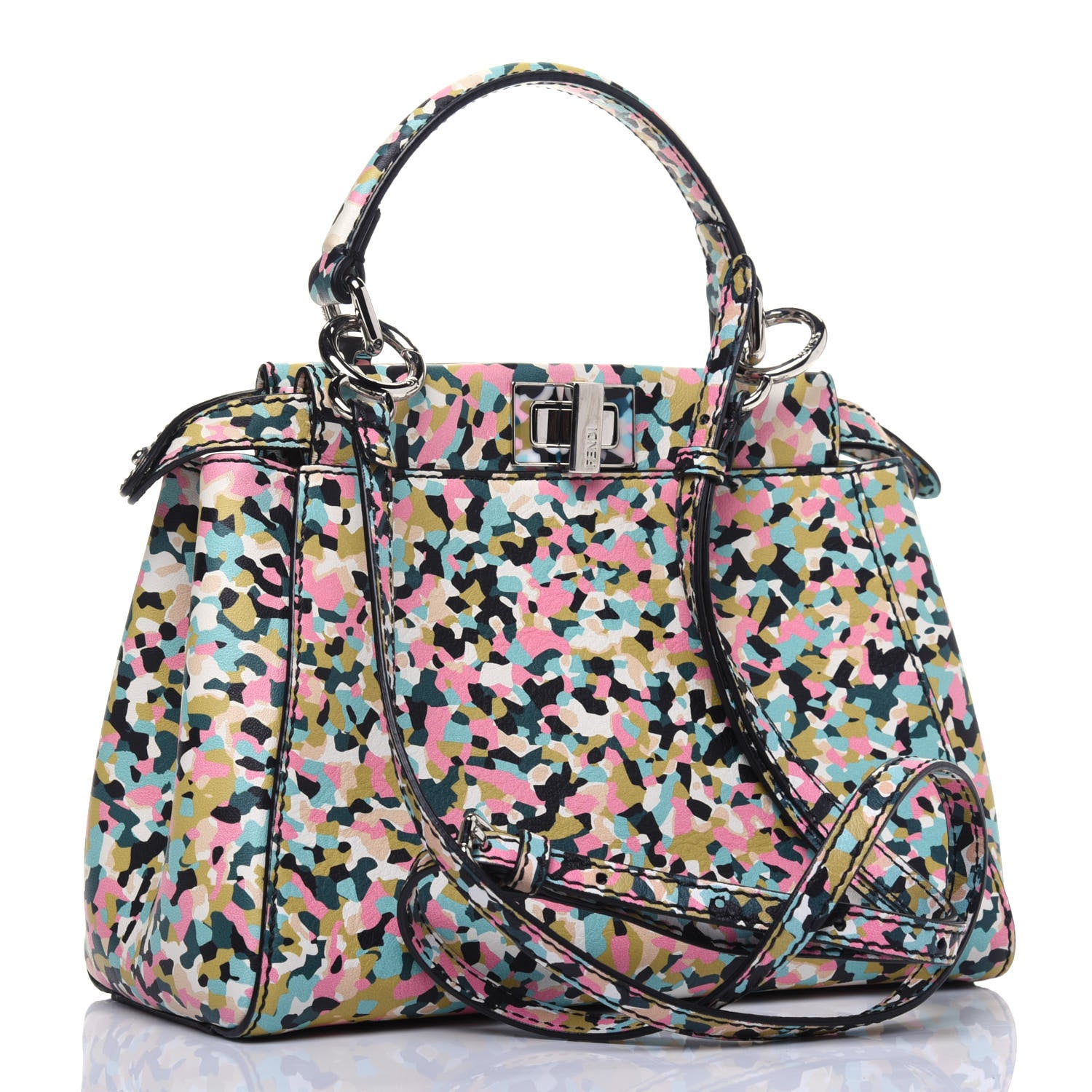 Fendi Vitello Seta Plexiglass Granite Mini Peekaboo Iconic Satchel Multicolor 4 of 15