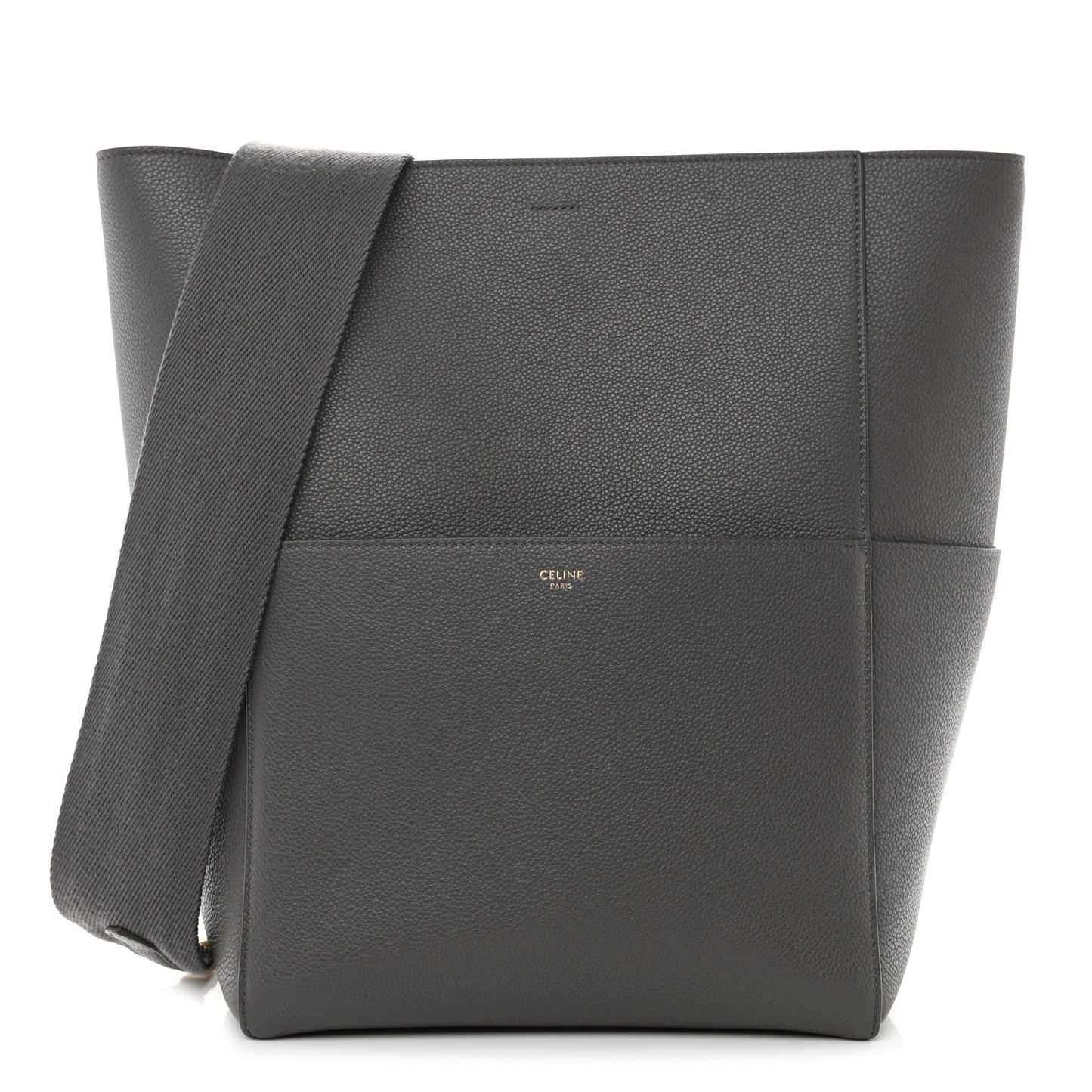 Soft Grained Calfskin Sangle Bucket Bag Grey
