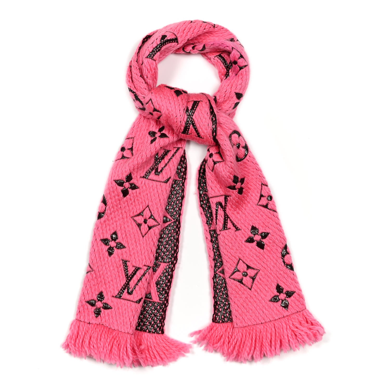 Louis Vuitton Wool Silk Logomania Shine Scarf Rose Pop 1 of 3