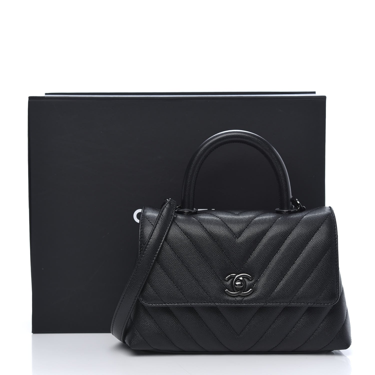 Chanel Caviar Chevron Quilted Mini Coco Handle Flap So Black 11 of 11