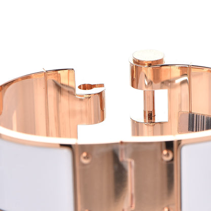 Hermes Enamel Charniere Uni Wide Hinged Bracelet M Blanc White 5 of 6