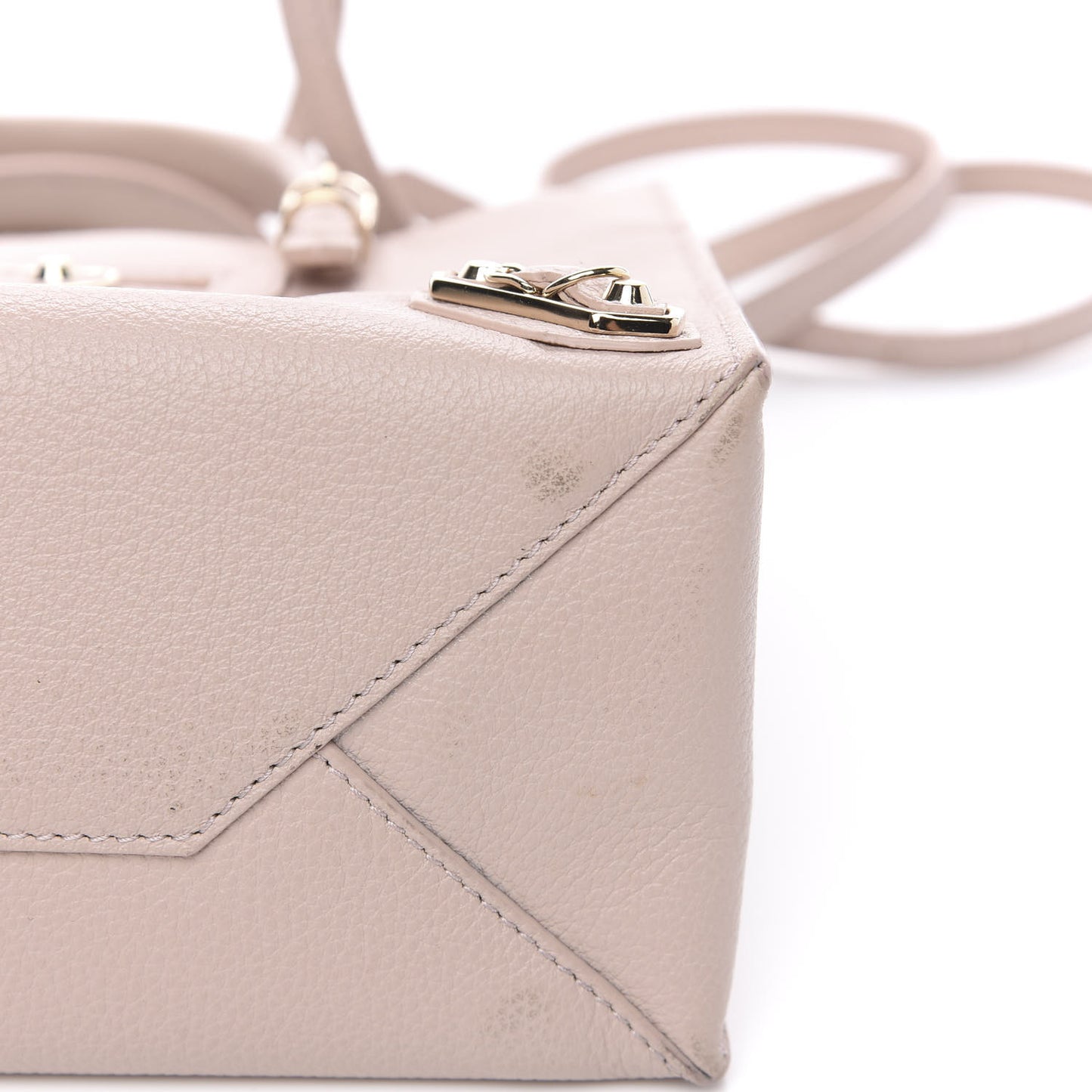 Grained Calfskin Gold Metallic Edge Hardware Papier Mini A4 Tote Rose Des Sables