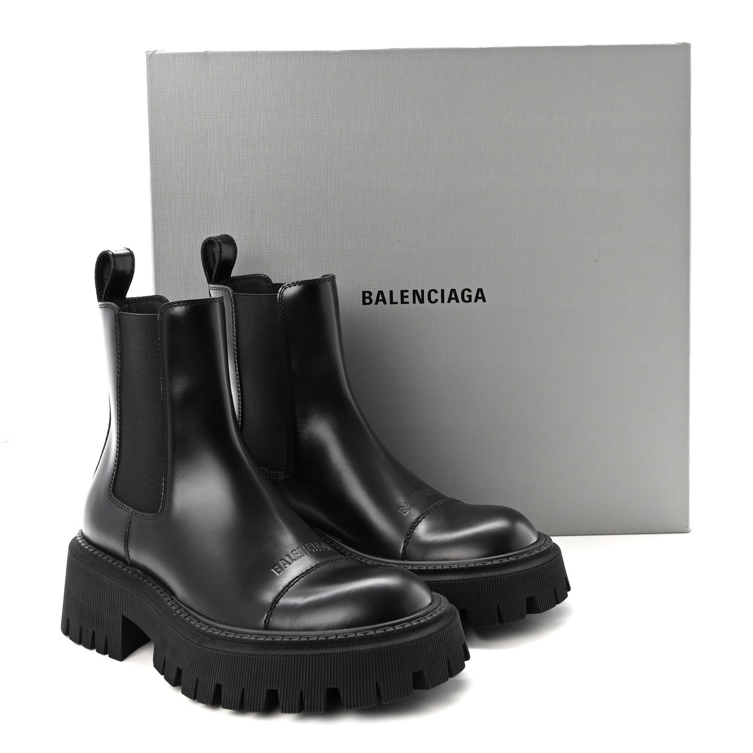 Balenciaga Jive Smooth Calfskin Logo Embossed Womens Tractor 20mm