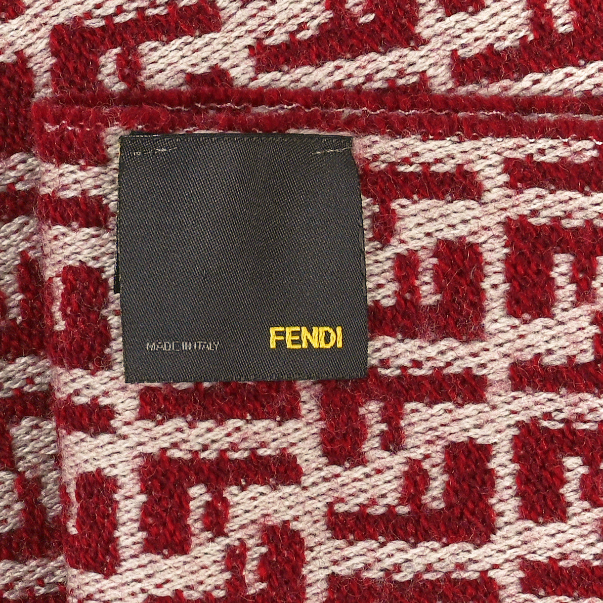 Fendi Wool FF Fringe Scarf Red White 3 of 5