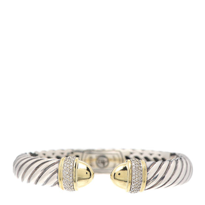 David Yurman Sterling Silver 18K Yellow Gold Diamond 10mm Waverly Bracelet 1 of 4