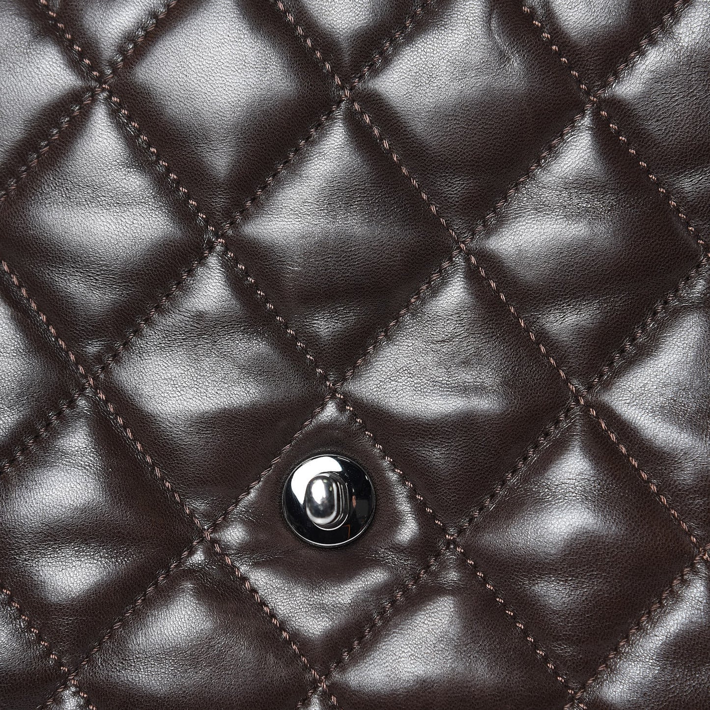 Lambskin Quilted Large 3 Flap Dark Brown