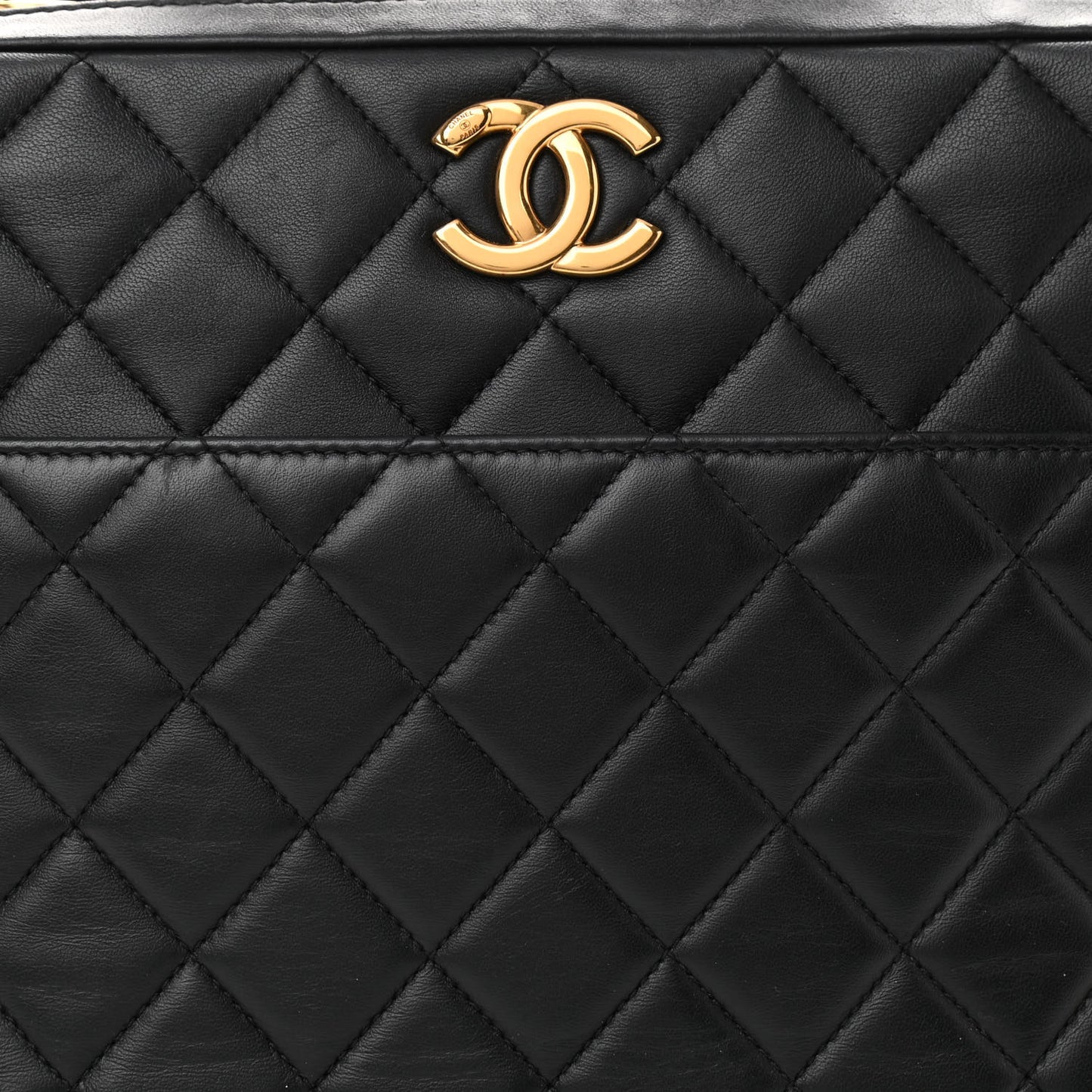 Lambskin Quilted Large Trendy CC Bowling Bag Black
