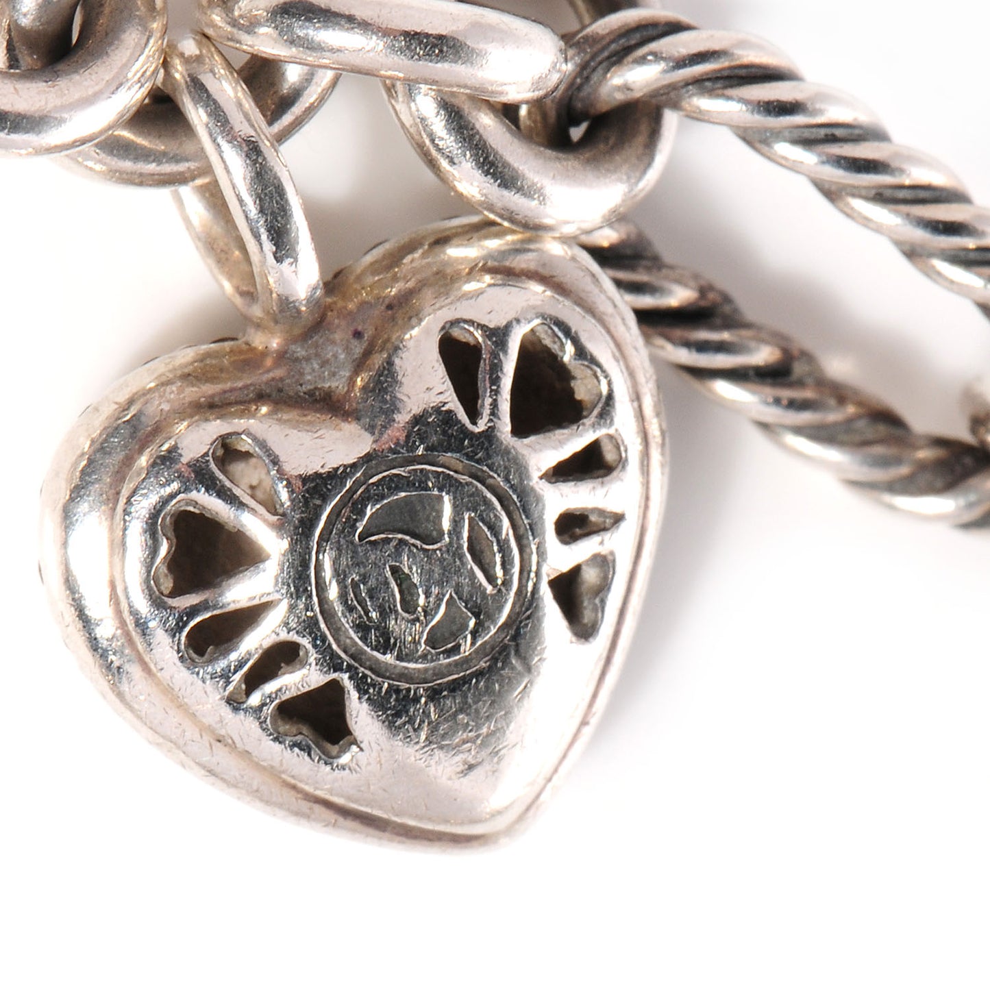 Sterling Silver Diamond Cable Heart Charm Bracelet