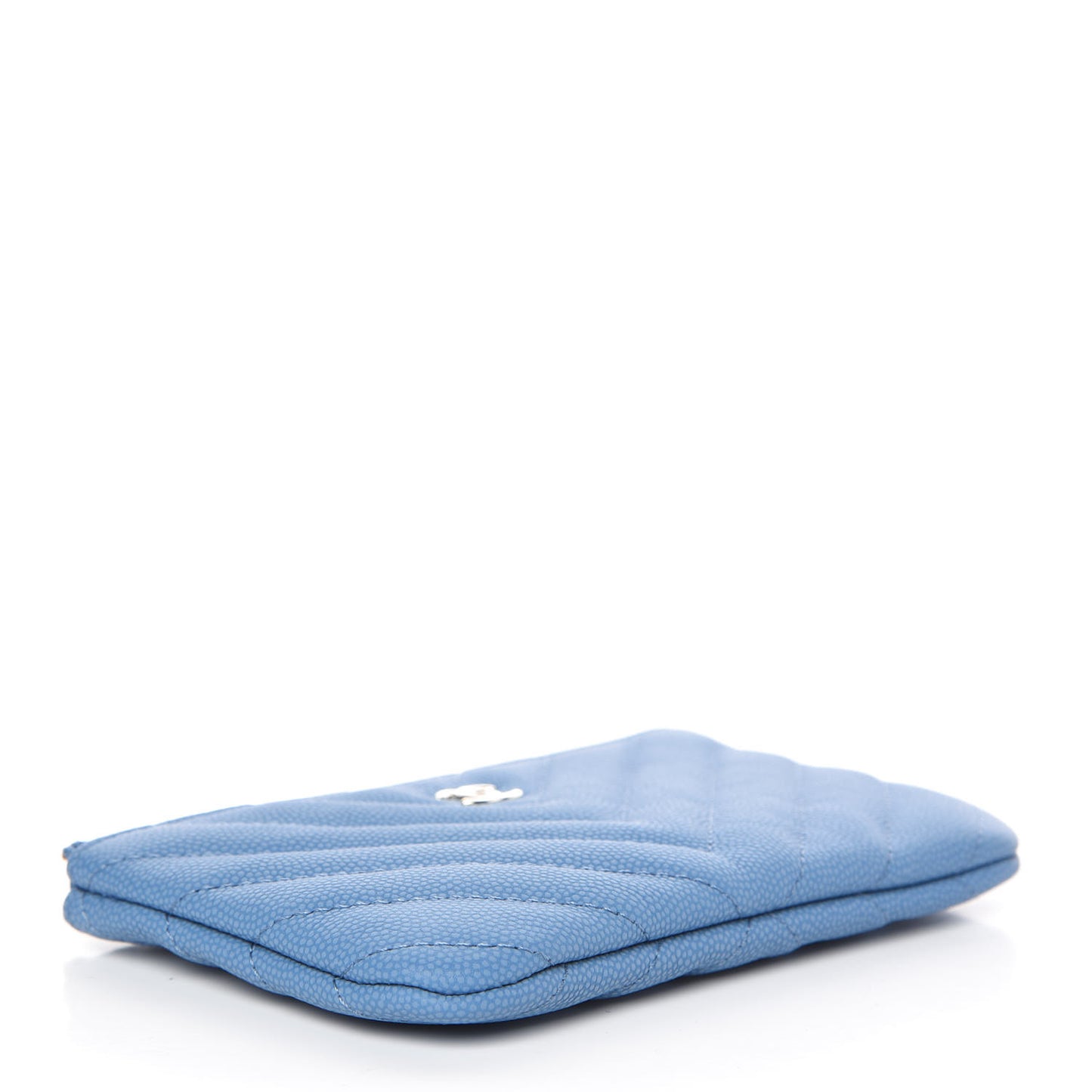 Caviar Chevron Quilted Small Cosmetic Case Blue