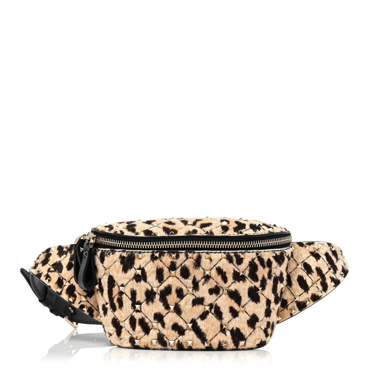 Valentino Garavani Calfskin Pony Hair Leopard Print Rockstud Spike Belt Bag 75 1 of 14