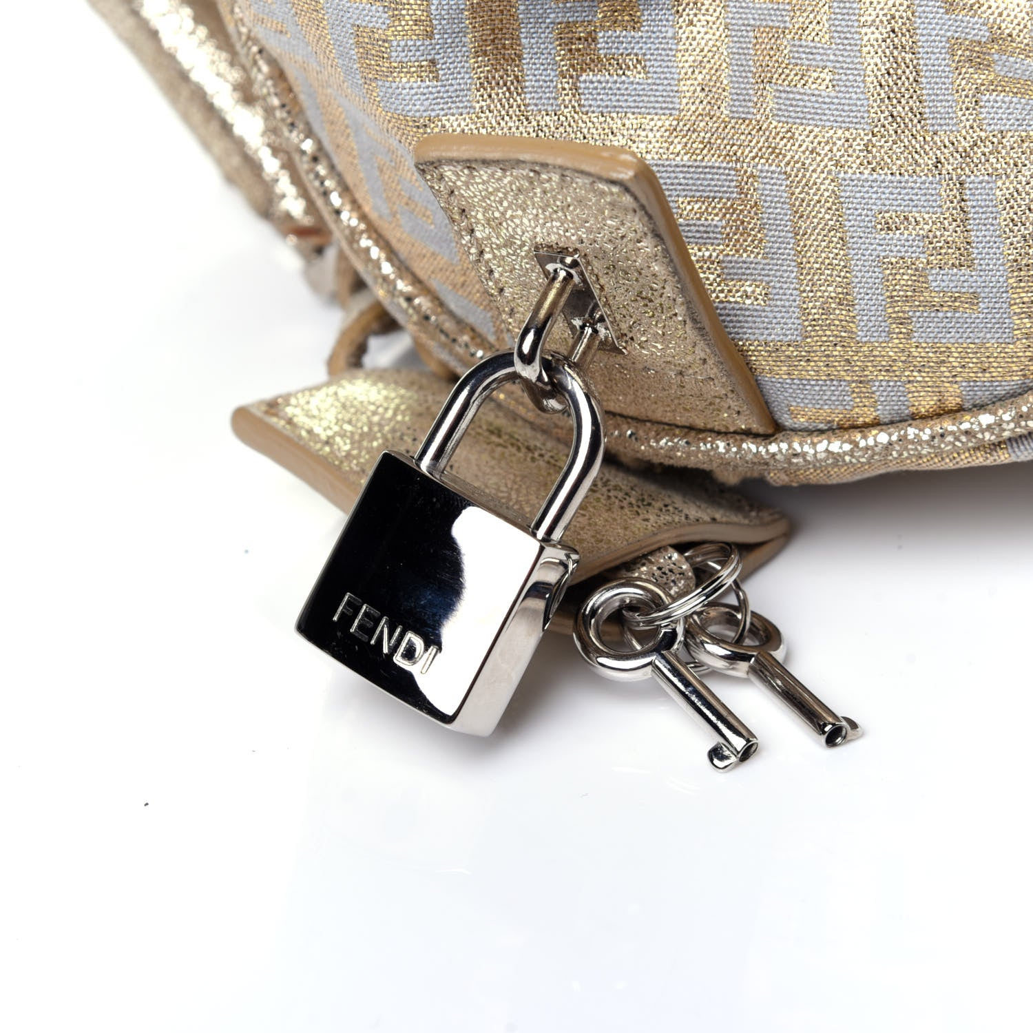 Fendi Metallic Jacquard Zucchino Mini Forever Boston Gold Silver 11 of 11
