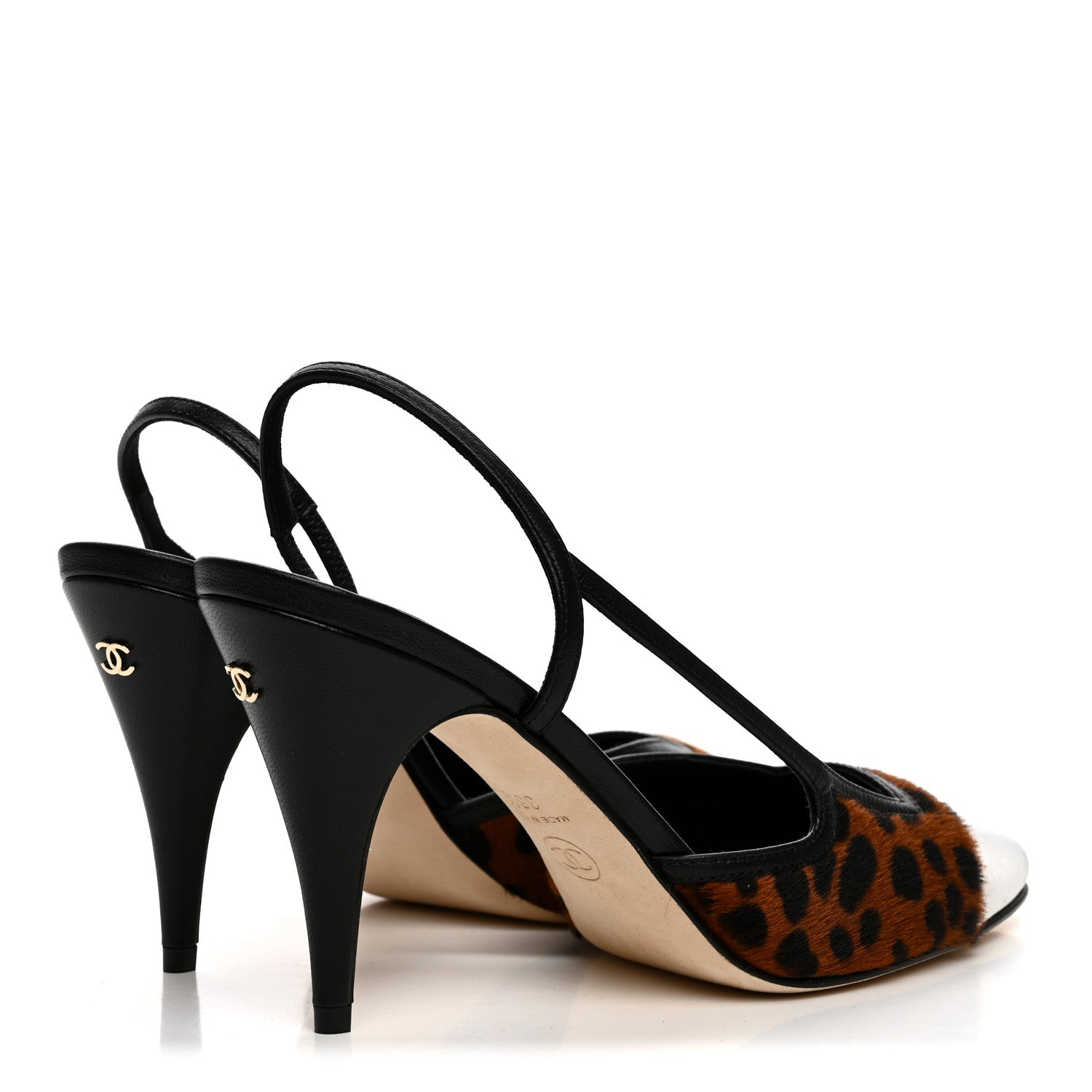 Chanel Lambskin Mixed Fibers Cap Toe CC Slingback Pumps 38.5 Brown Black White 4 of 9
