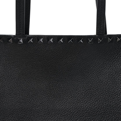 Valentino Garavani Grained Calfskin Rockstud Shoulder Tote Black 7 of 10