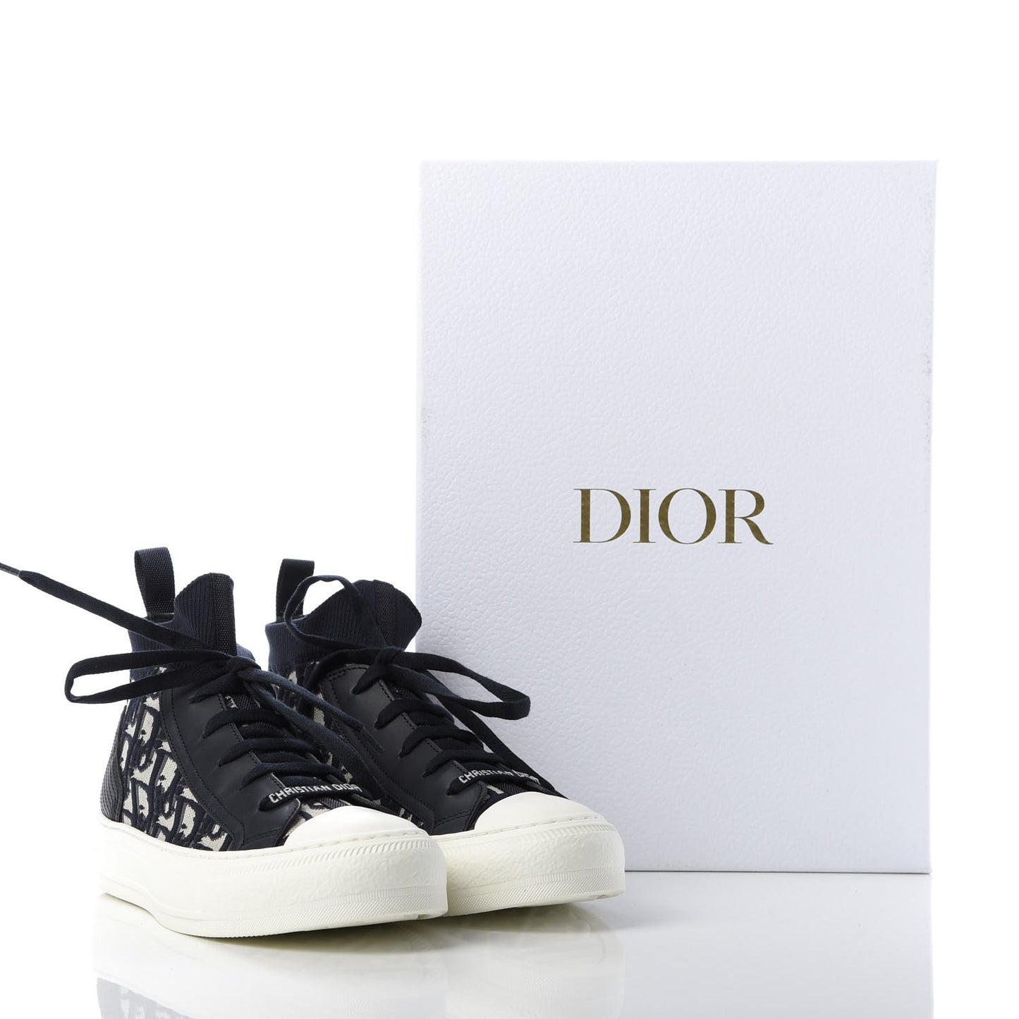 Technical Canvas Mesh Calfskin Womens Oblique Walk'n Dior High Top Sneakers 36.5 Deep Blue