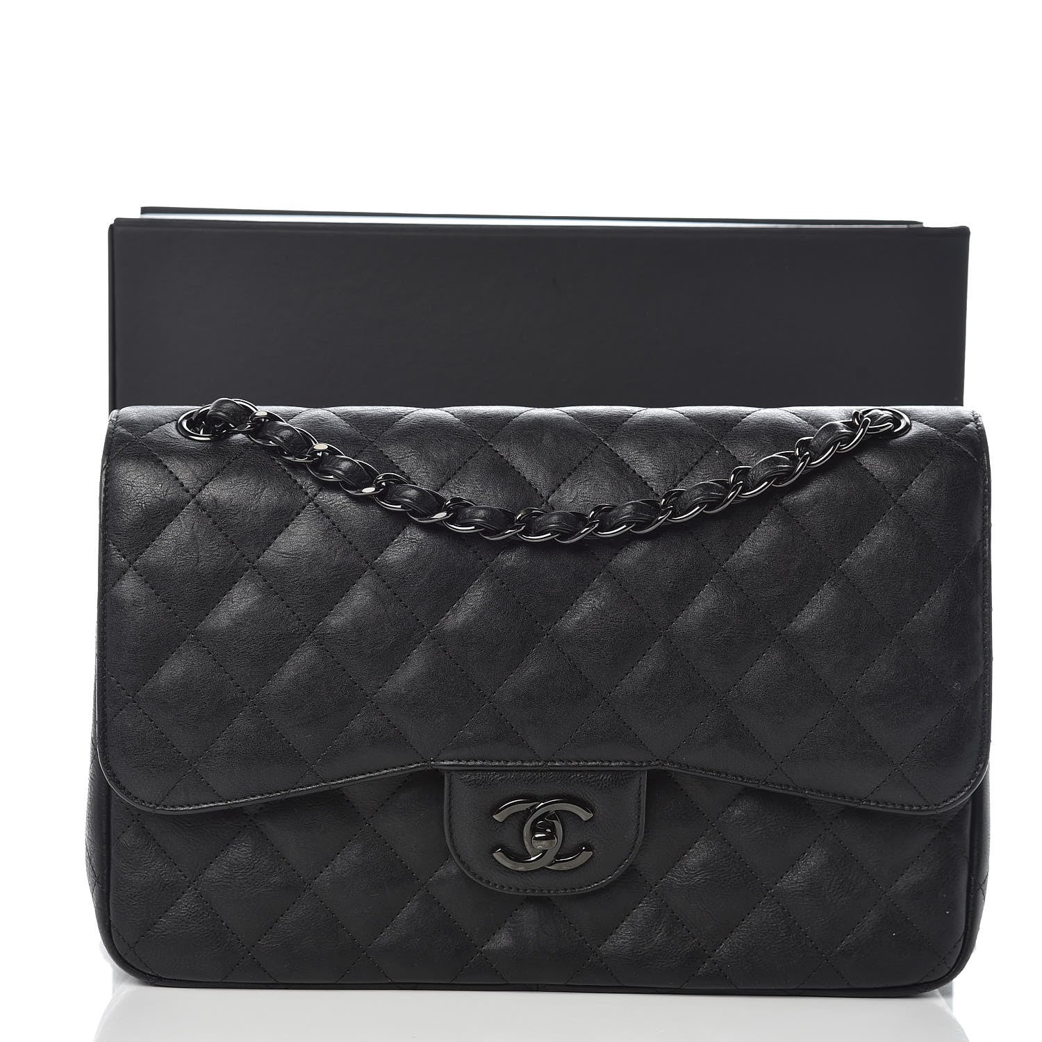 Chanel Crumpled Calfskin Quilted Jumbo Double Flap So Black 10 of 10