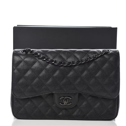 Chanel Crumpled Calfskin Quilted Jumbo Double Flap So Black 10 of 10