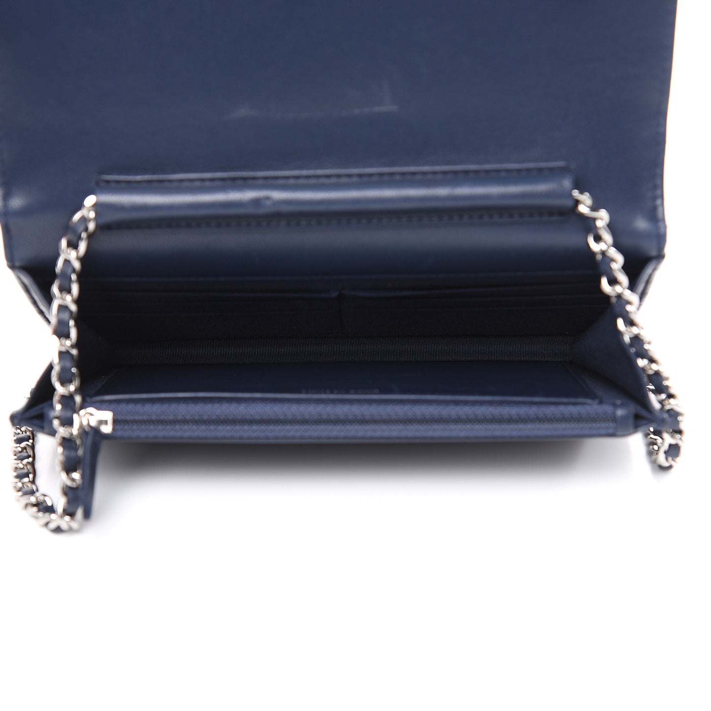 Lambskin Double Quilted Stitch Wallet On Chain WOC Navy Blue